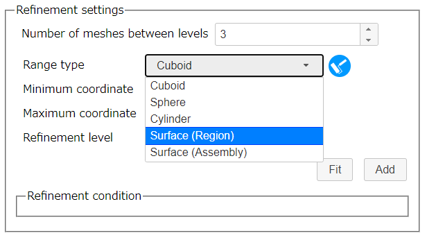 Mesh refinement setting to a region