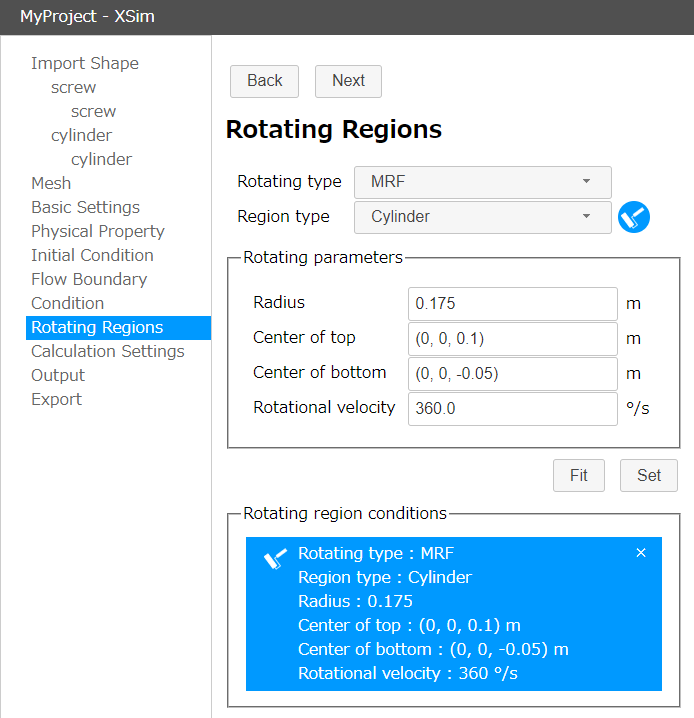 Rotating region settings