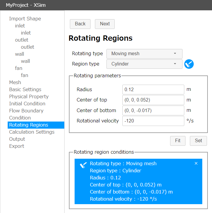 Rotating region condition with moving mesh