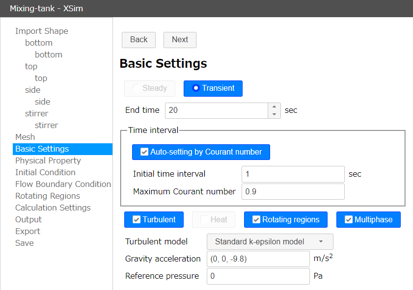 Selecting Transient and Multiphase at Basic Settings