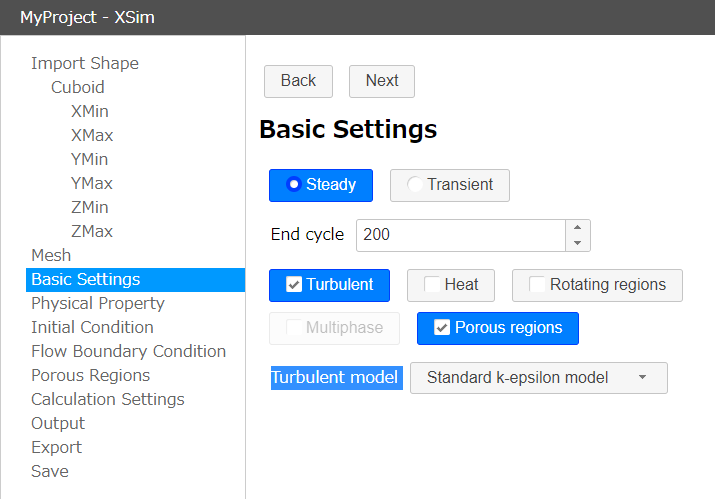 Selecting Porous regions at Basic Settings