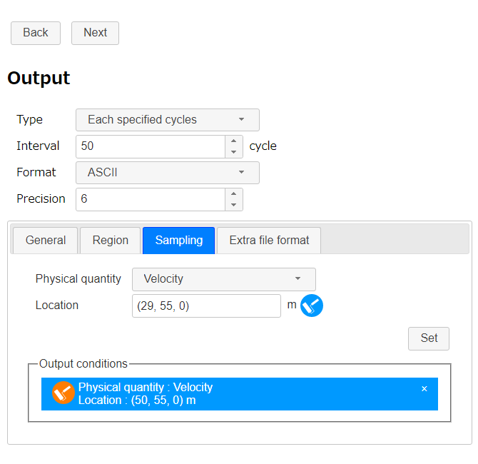 Output settings - Sampling tab